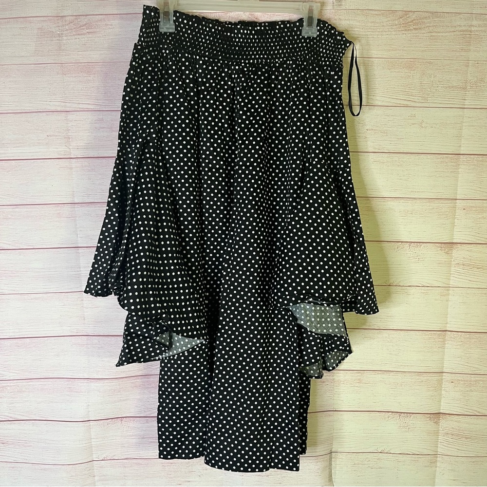 New York & Co Off The Shoulder Black Polka Dot Asymmetrical Sleeves‎ Dress Sz L